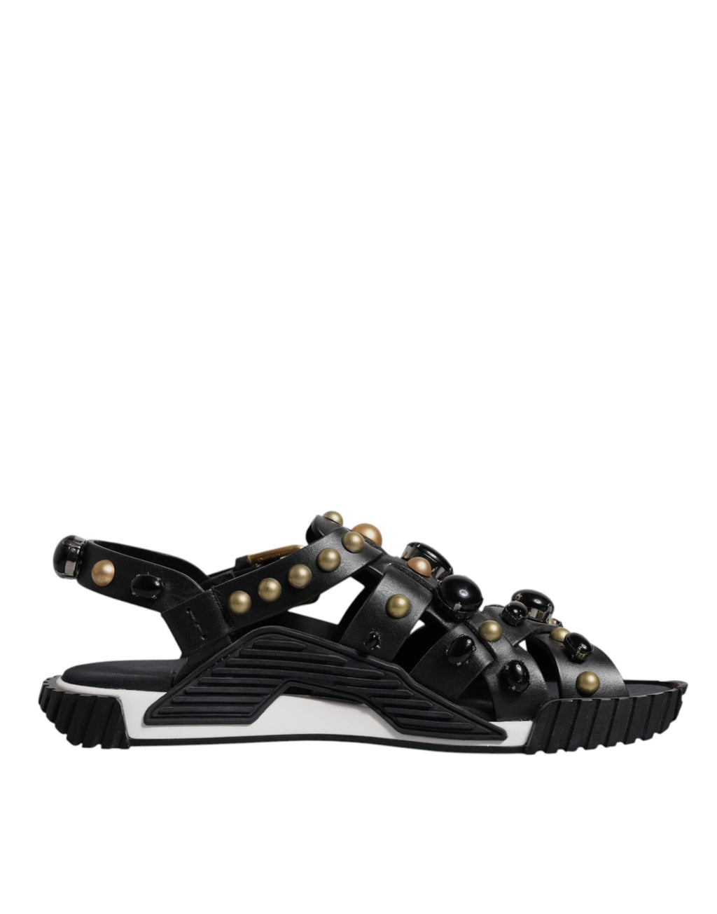 Dolce & Gabbana Black Leather Studded Slides Sandals Shoes - Eljoys Fashion 