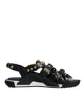 Dolce & Gabbana Black Leather Studded Slides Sandals Shoes - Eljoys Fashion 