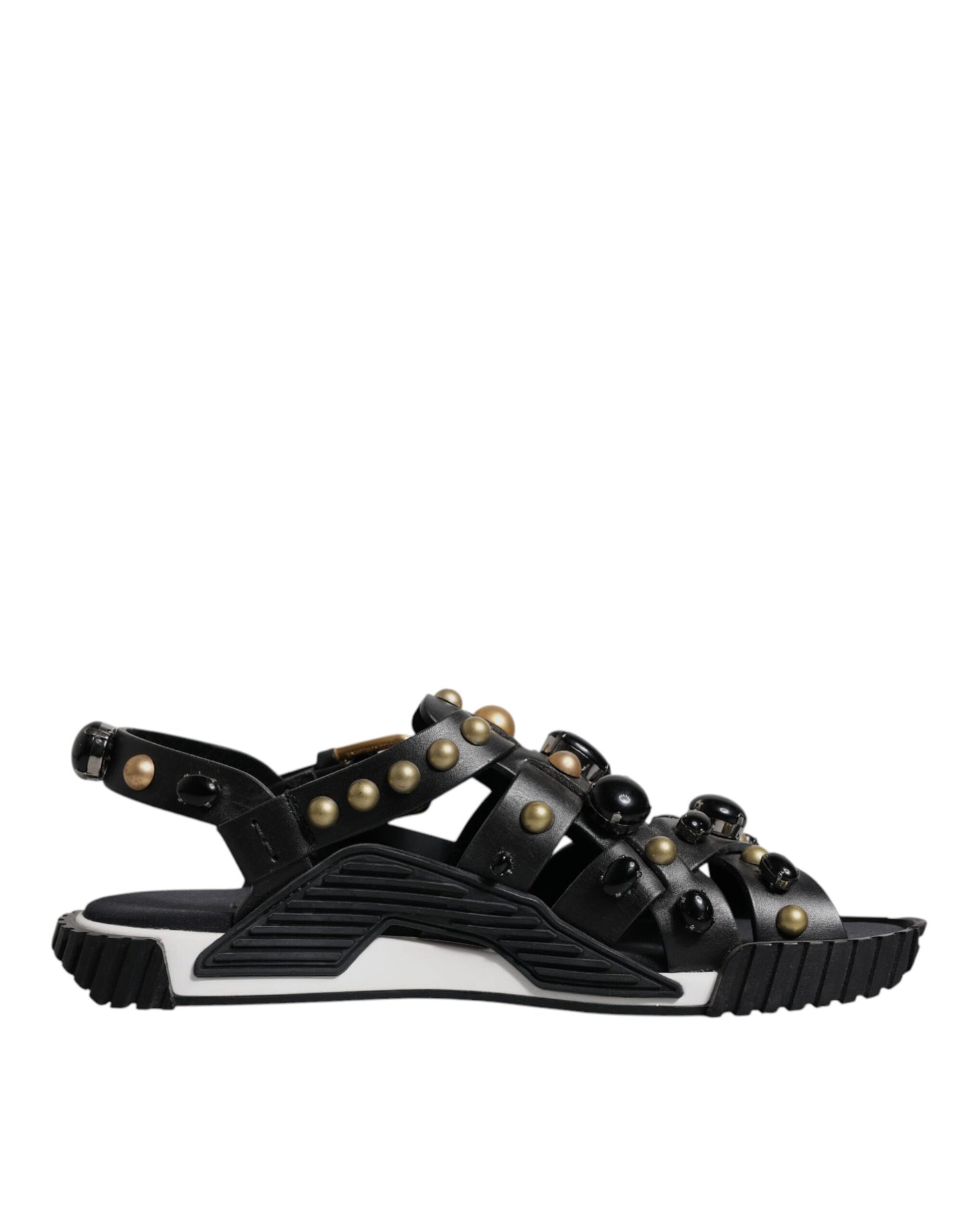 Dolce & Gabbana Black Leather Studded Slides Sandals Shoes Dolce & Gabbana