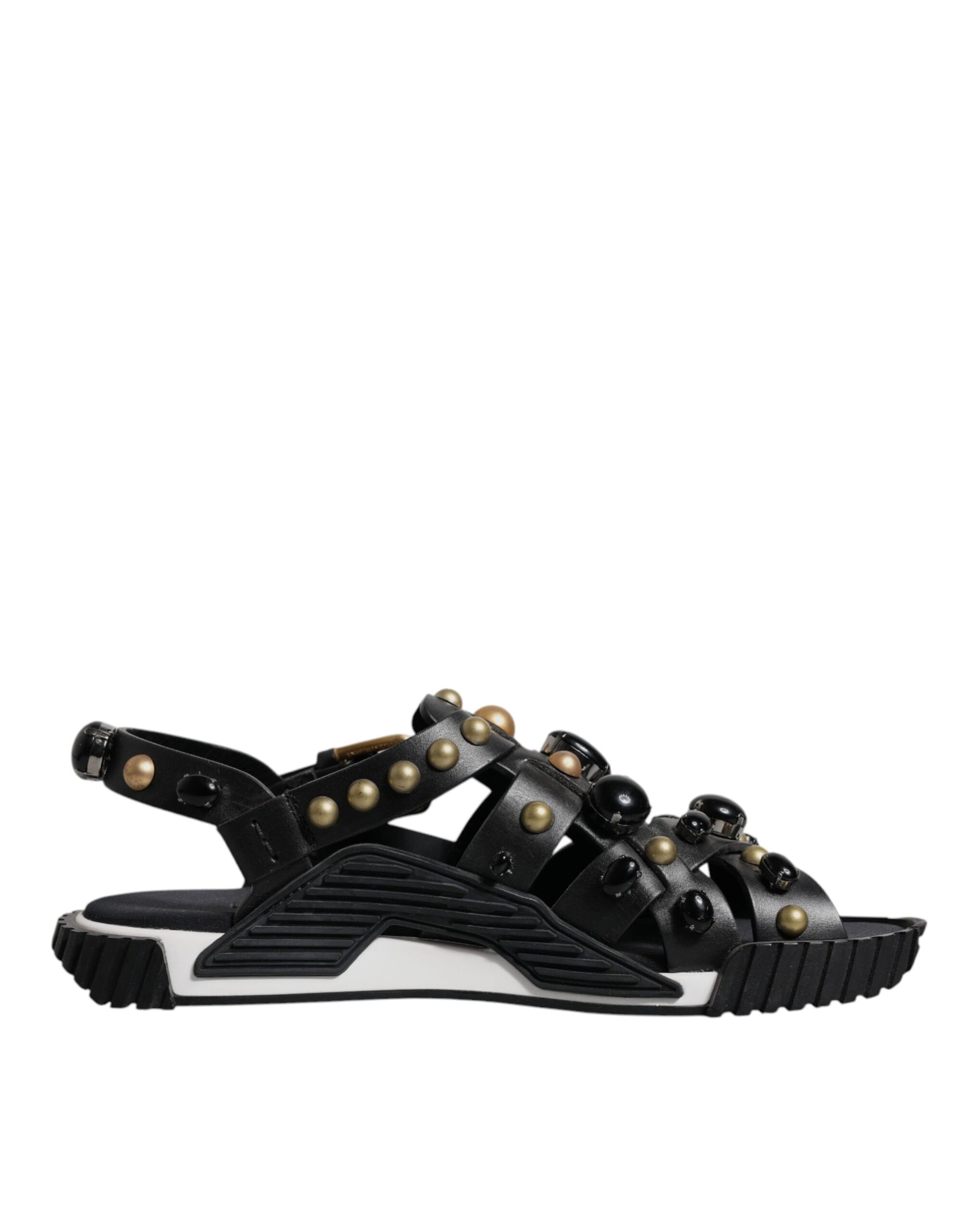 Dolce & Gabbana Black Leather Studded Slides Sandals Shoes Dolce & Gabbana