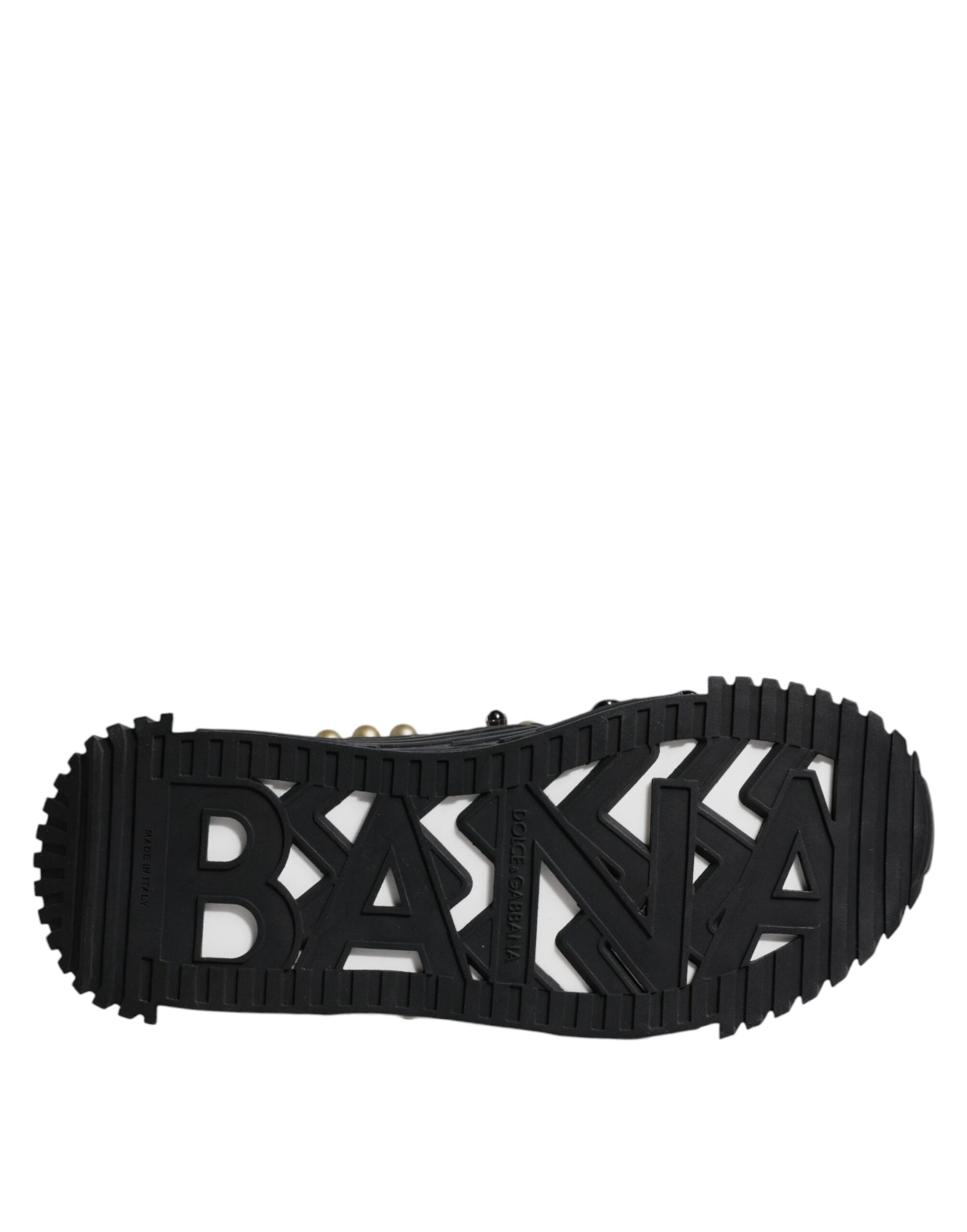 Dolce & Gabbana Black Leather Studded Slides Sandals Shoes Dolce & Gabbana