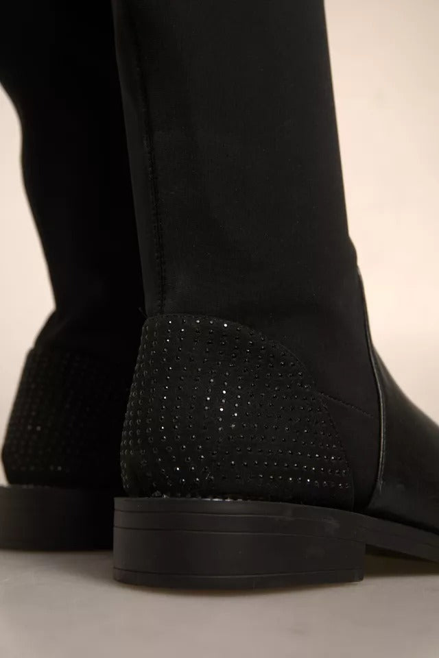 MY TWIN Black Leather Suede Flats High Boots Shoes MY TWIN