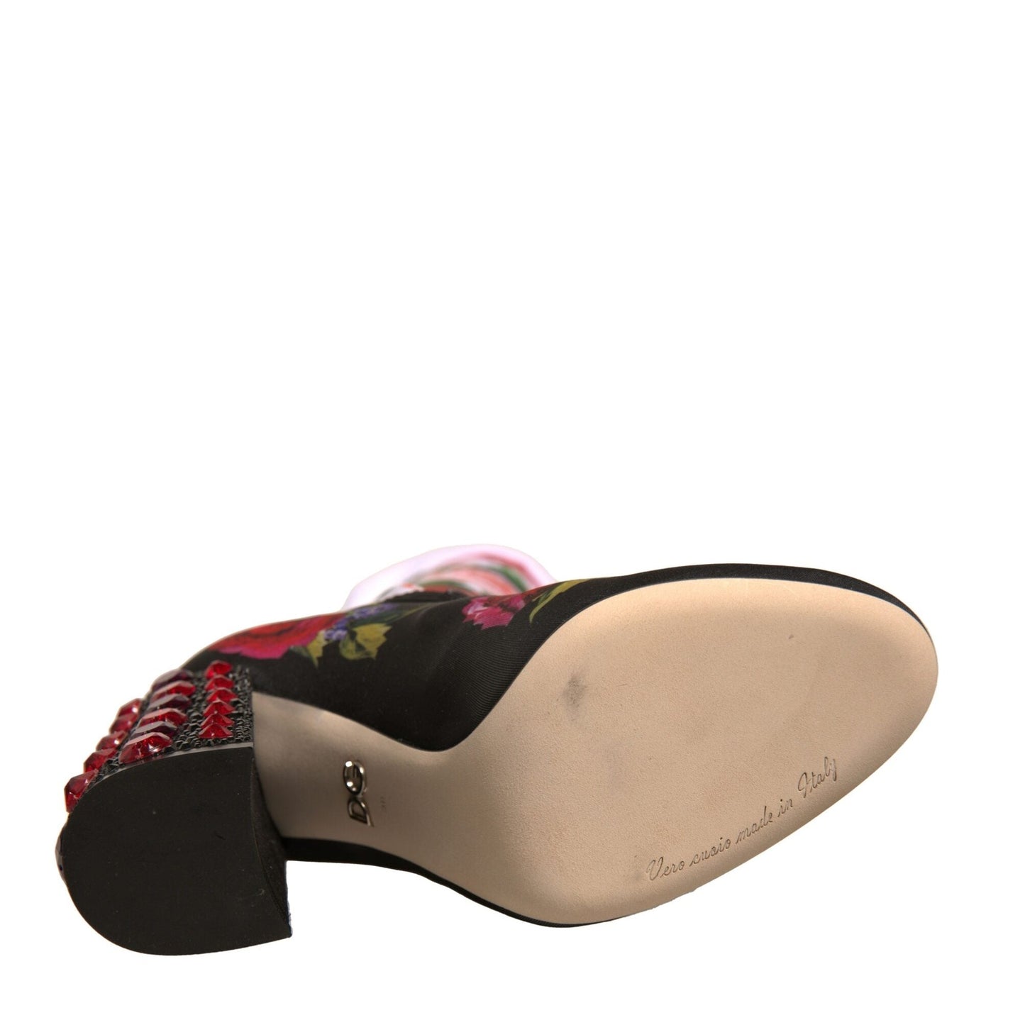 Dolce & Gabbana Black Floral Socks Crystal Boots Jersey Shoes Dolce & Gabbana