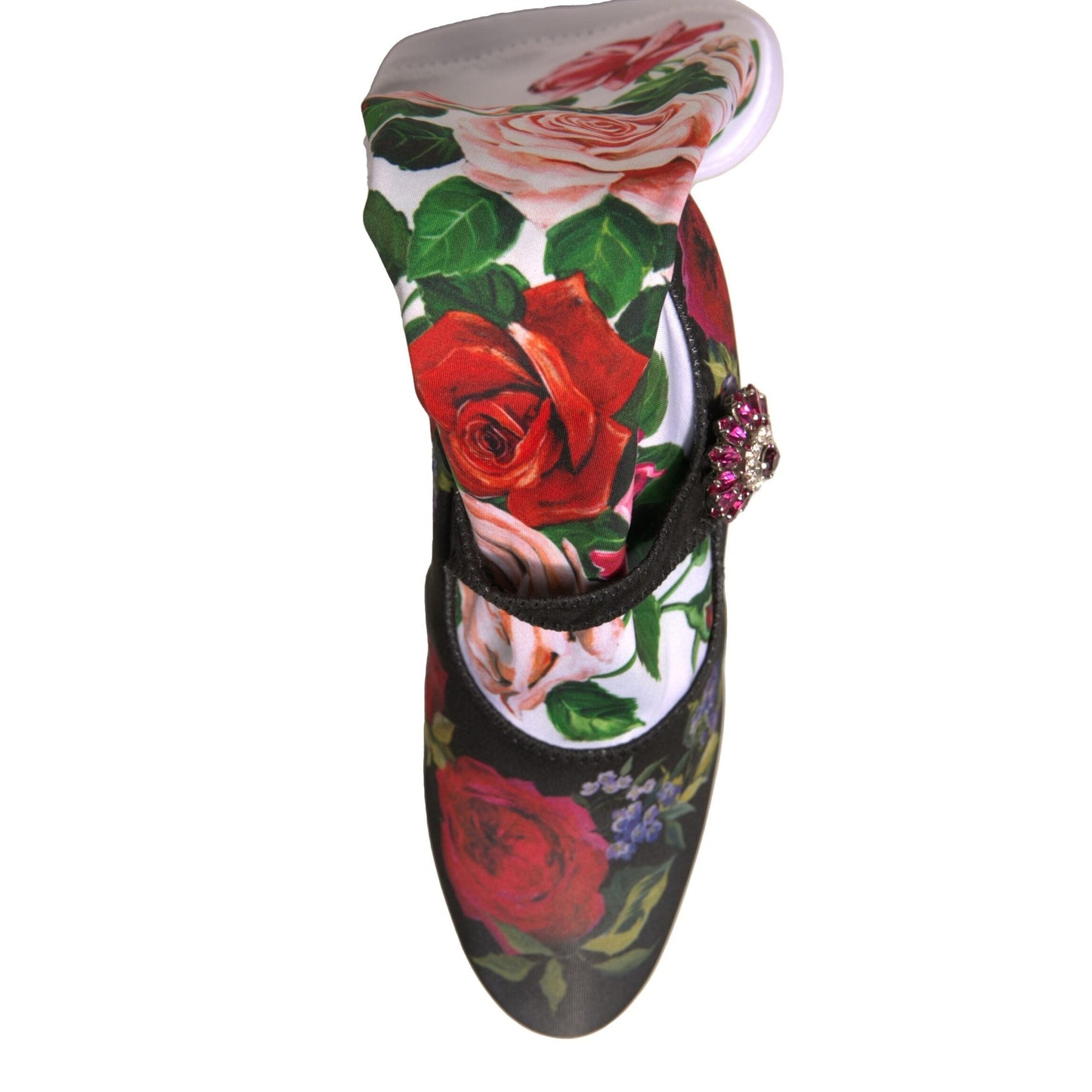 Dolce & Gabbana Black Floral Socks Crystal Boots Jersey Shoes Dolce & Gabbana