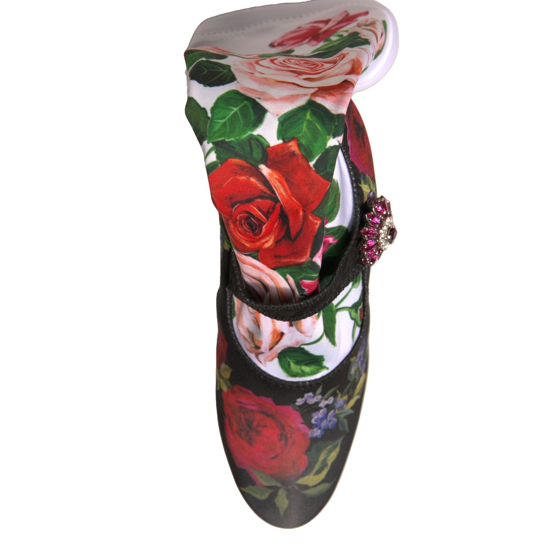 Dolce & Gabbana Black Floral Socks Crystal Boots Jersey Shoes Dolce & Gabbana