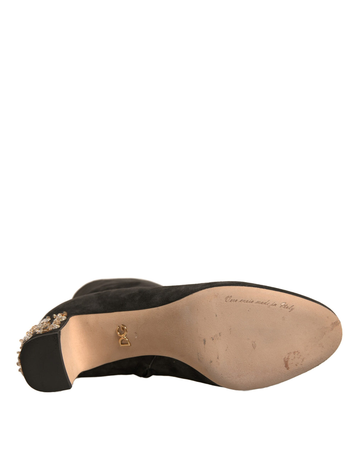 Dolce & Gabbana black embellished heel ankle boots with pointed toes and stylish design, perfect for fashionable footwear.