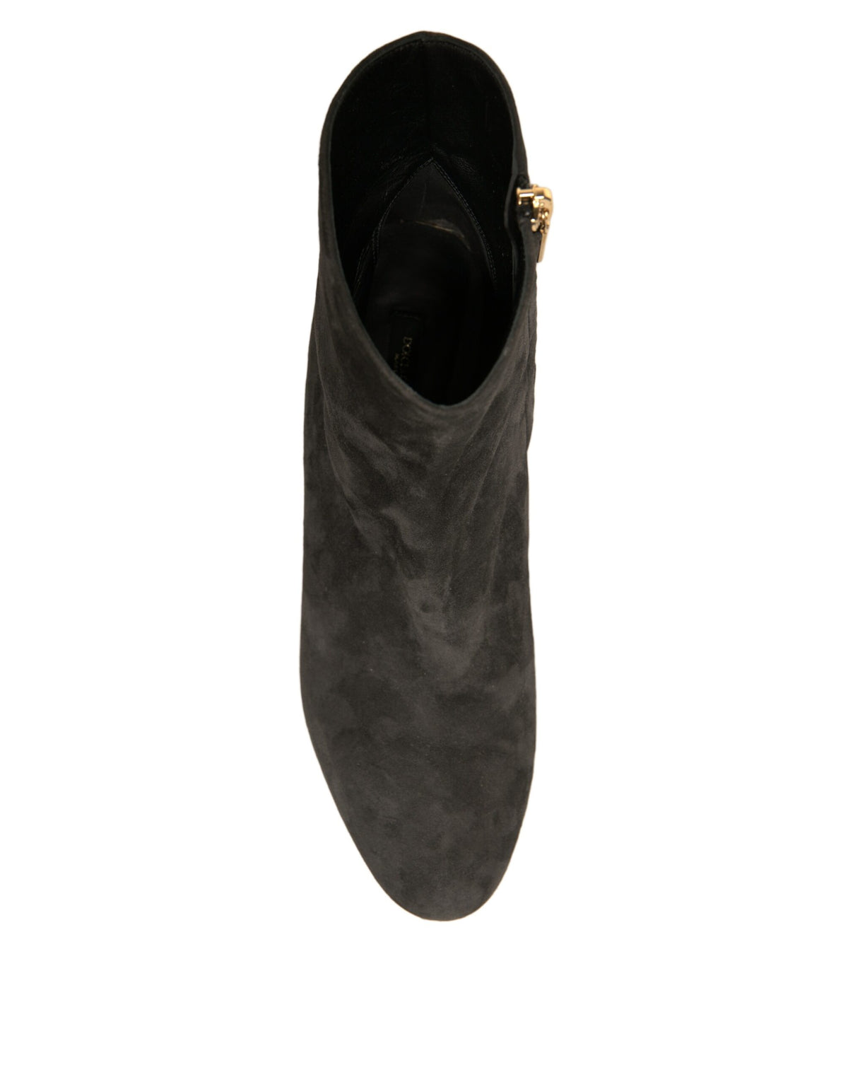 Dolce & Gabbana black embellished heel ankle boots with pointed toe and decorative details on the leather shoes.