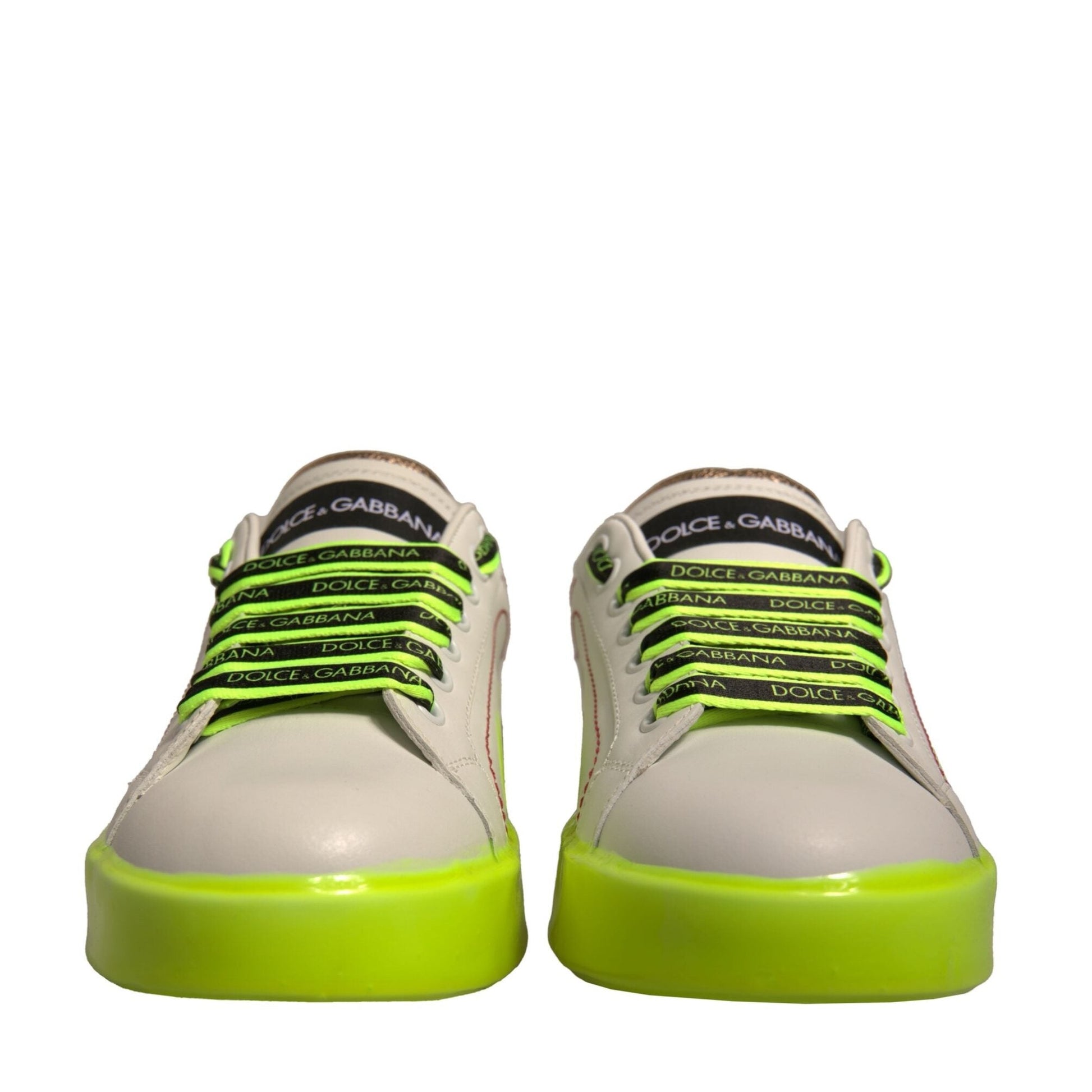 Dolce & Gabbana White Yellow Portofino Leather Sneakers Shoes