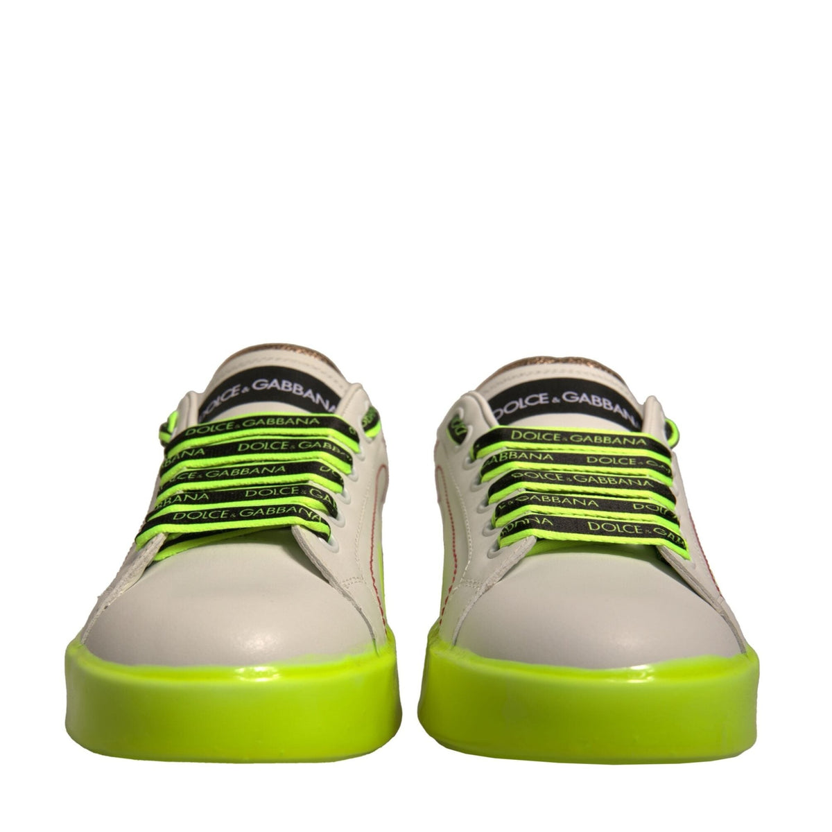 Dolce & Gabbana White Yellow Portofino Leather Sneakers Shoes