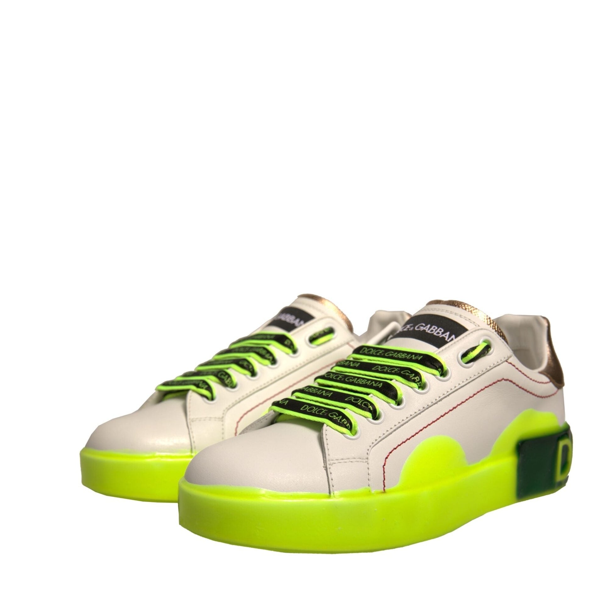 Dolce & Gabbana White Yellow Portofino Leather Sneakers Shoes