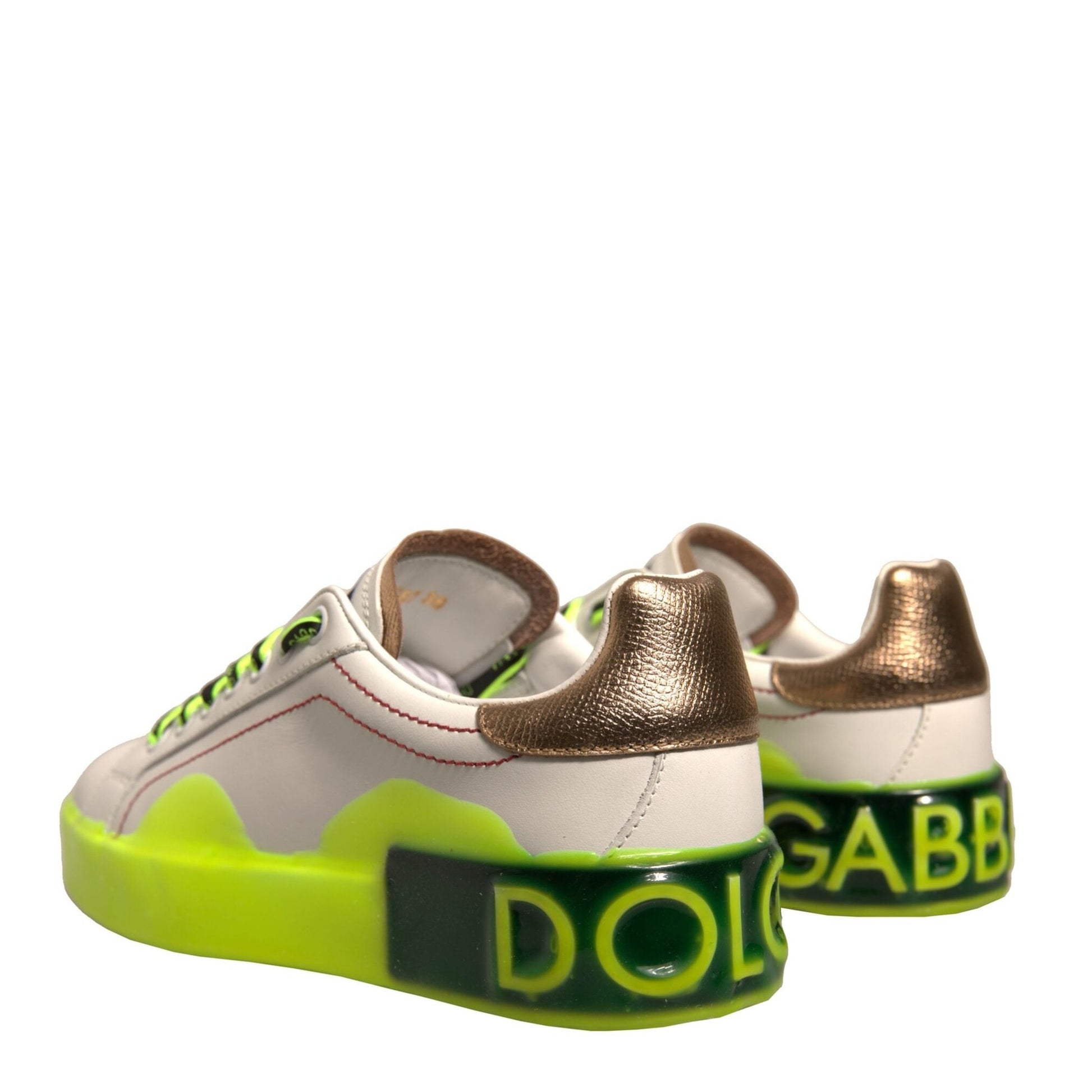 Dolce & Gabbana White Yellow Portofino Leather Sneakers Shoes