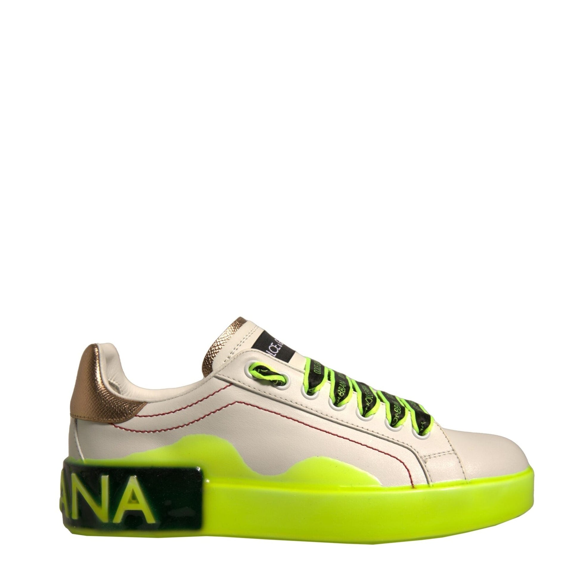 Dolce & Gabbana White Yellow Portofino Leather Sneakers Shoes