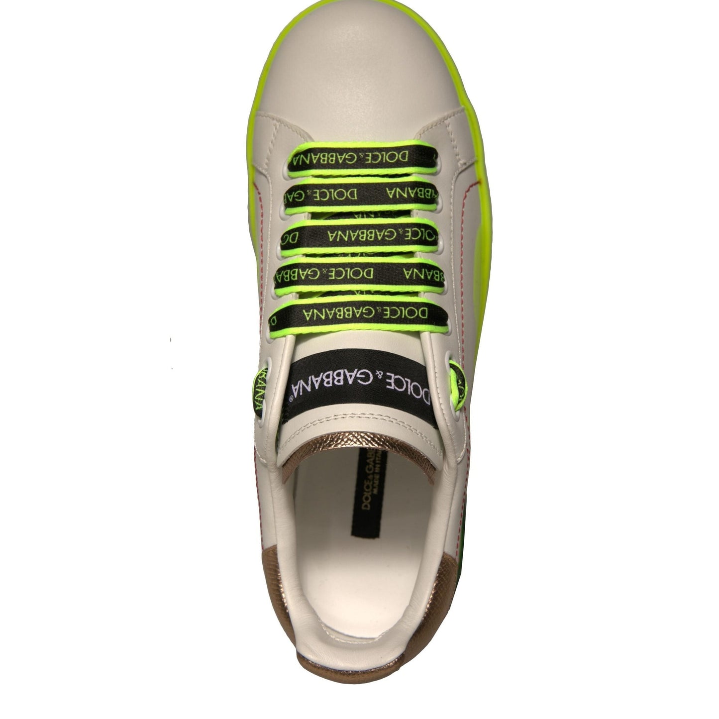 Dolce & Gabbana White Yellow Portofino Leather Sneakers Shoes
