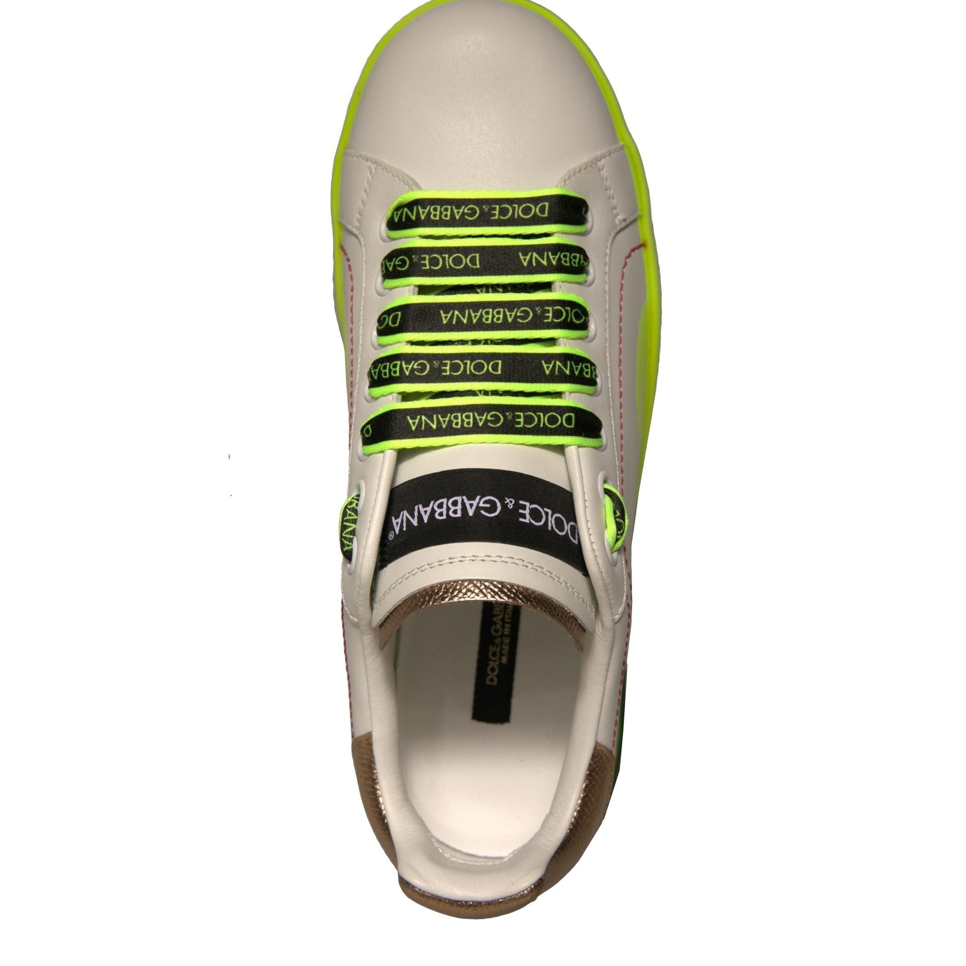 Dolce & Gabbana White Yellow Portofino Leather Sneakers Shoes