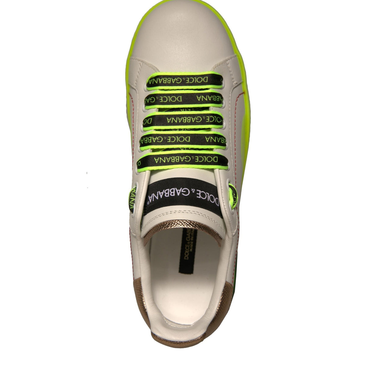 Dolce & Gabbana White Yellow Portofino Leather Sneakers Shoes