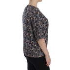 Dolce & Gabbana Gray Gold Key Print Silk Blouse T-shirt