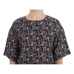 Dolce & Gabbana Gray Gold Key Print Silk Blouse T-shirt