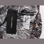 Dolce & Gabbana Gray Gold Key Print Silk Blouse T-shirt