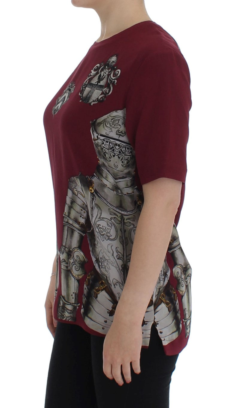 Dolce & Gabbana Red Knight Print Silk Blouse T-shirt Dolce & Gabbana