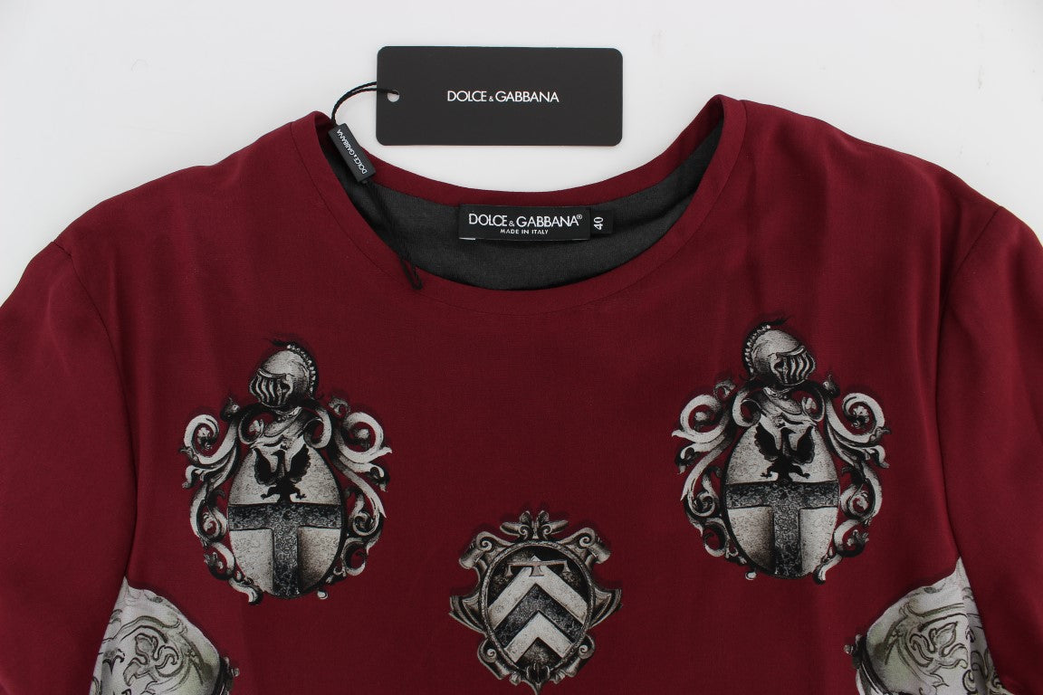 Dolce & Gabbana Red Knight Print Silk Blouse T-shirt Dolce & Gabbana