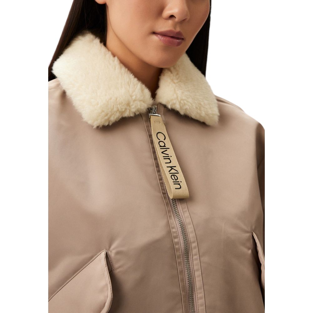 Calvin Klein Jeans Beige Polyester Jackets & Coat Calvin Klein Jeans
