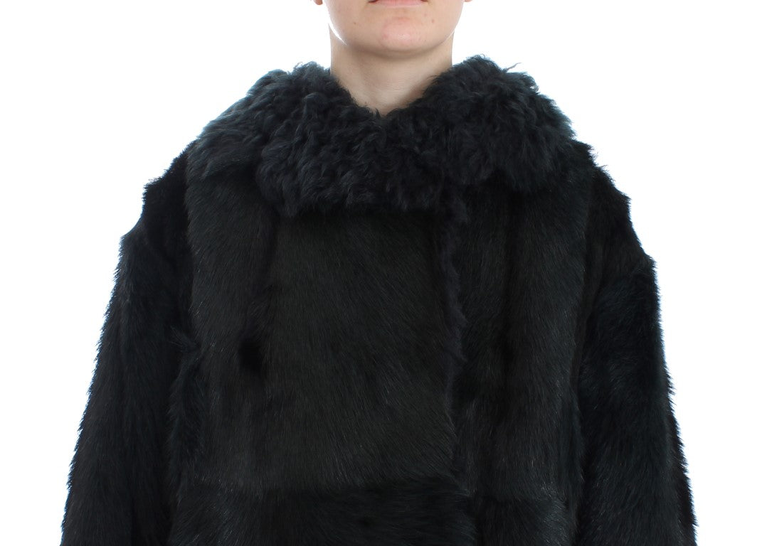 Dolce & Gabbana Black Goat Fur Shearling Long Jacket Coat Dolce & Gabbana