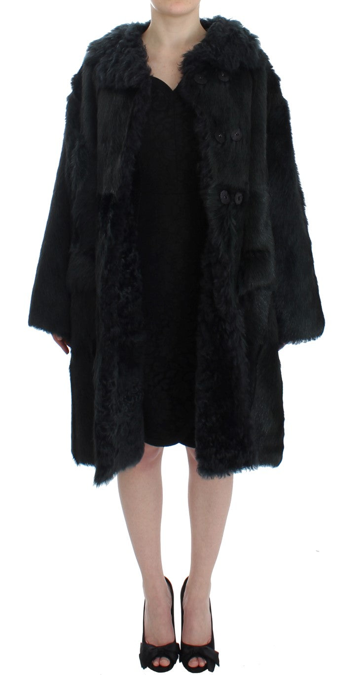 Dolce & Gabbana Black Goat Fur Shearling Long Jacket Coat Dolce & Gabbana