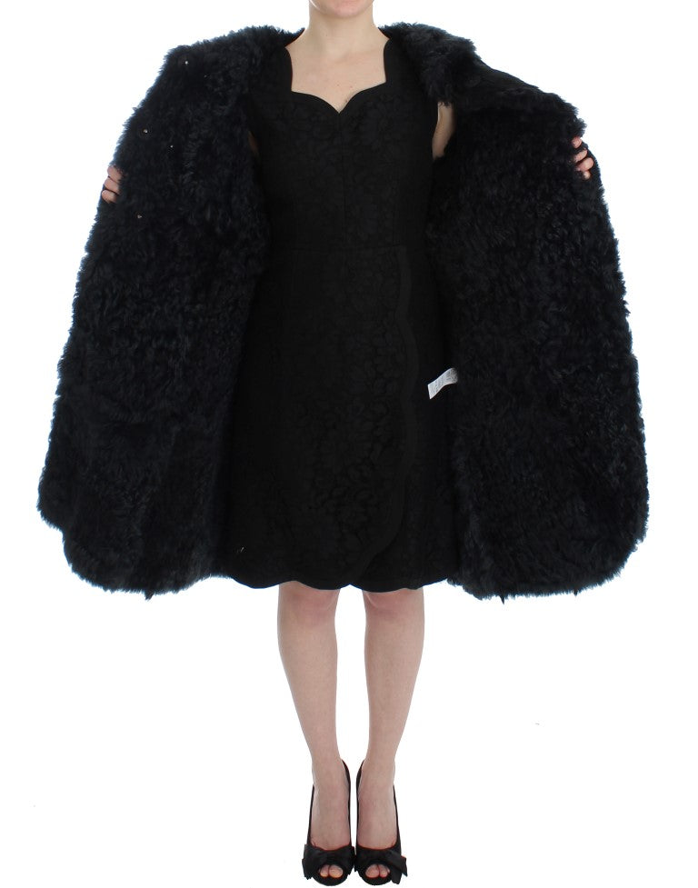 Dolce & Gabbana Black Goat Fur Shearling Long Jacket Coat Dolce & Gabbana