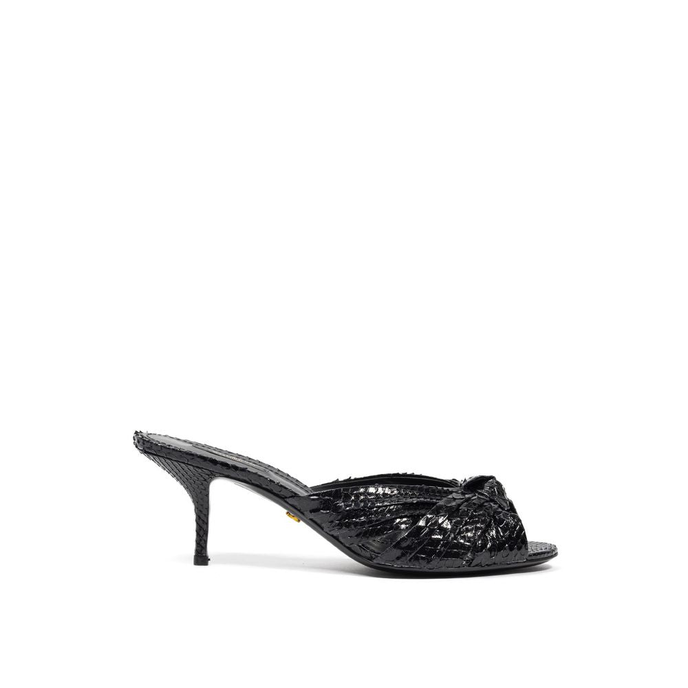 Dolce & Gabbana black snake skin platform sandals with ankle straps and chunky heels, stylish and luxurious footwear.