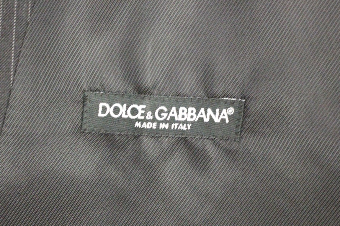 Dolce & Gabbana Gray Striped Wool Single Breasted Vest Dolce & Gabbana