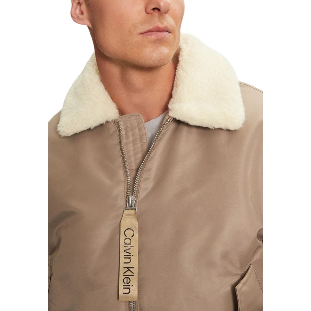 Calvin Klein Jeans Beige Recycled Polyamide Jackets & Coat Calvin Klein Jeans
