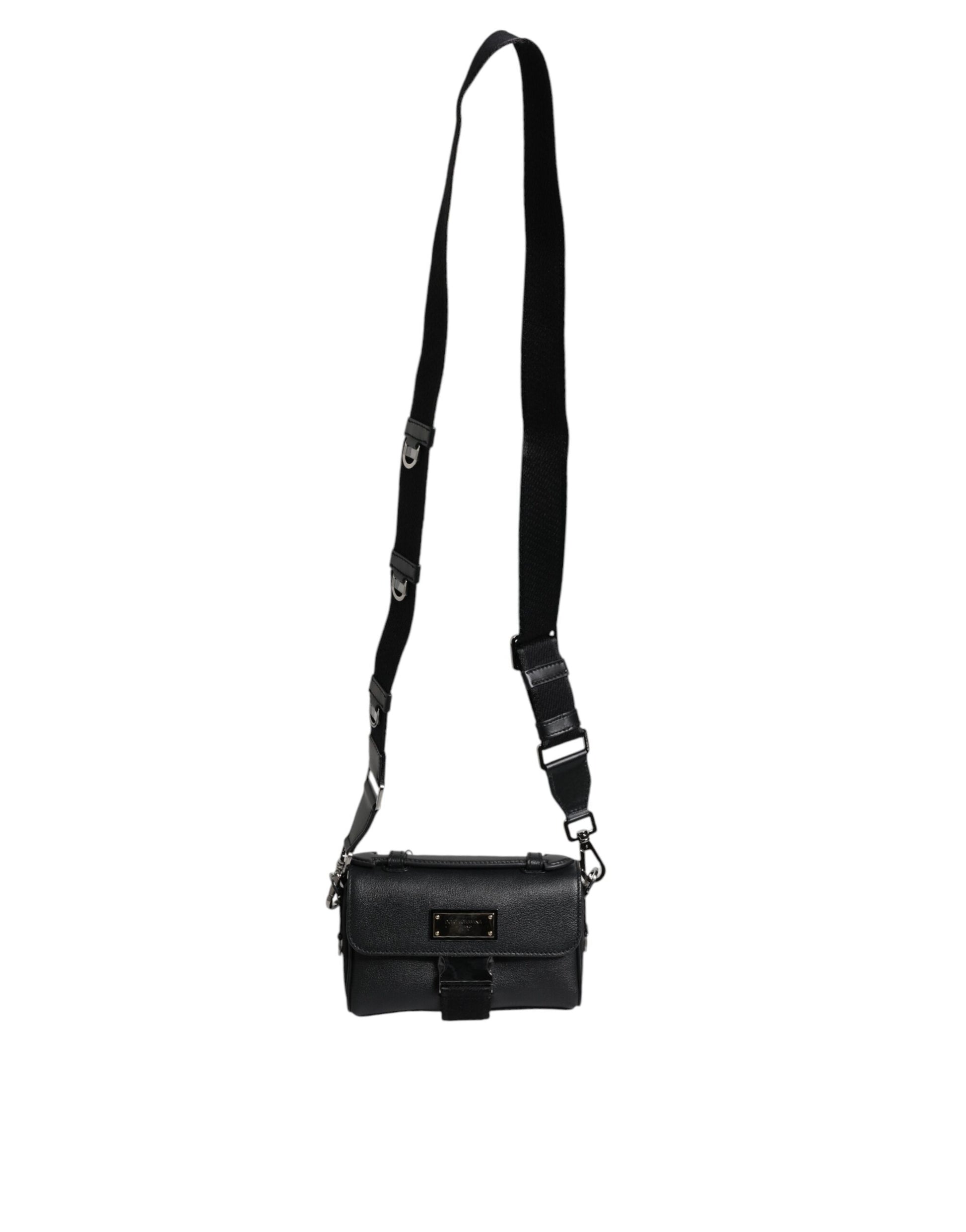 Dolce & Gabbana Black Logo Plaque Leather Buckled Shoulder Crossbody Bag Dolce & Gabbana