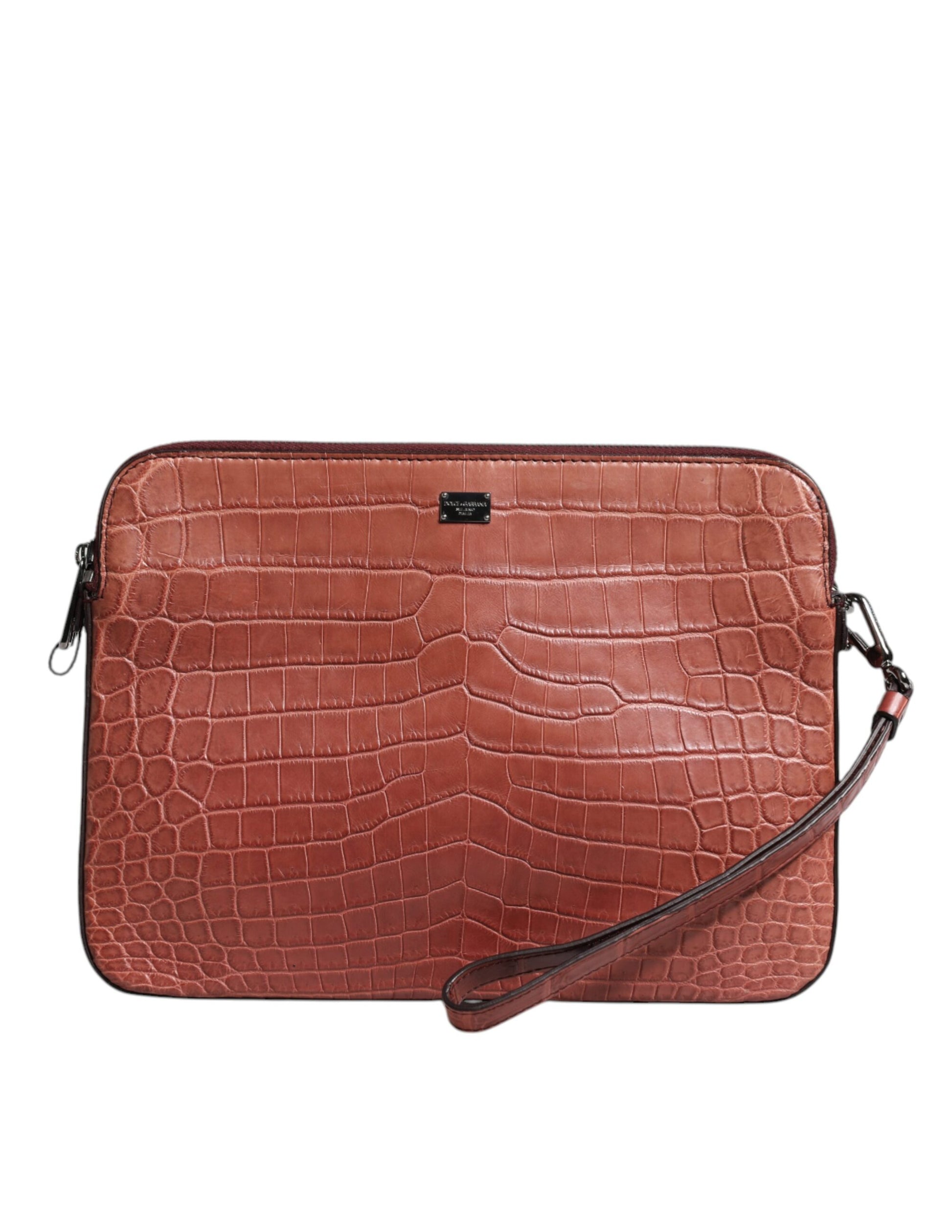 Dolce & Gabbana Bordeaux Croc Leather Logo Plaque Men Briefcase Bag Dolce & Gabbana