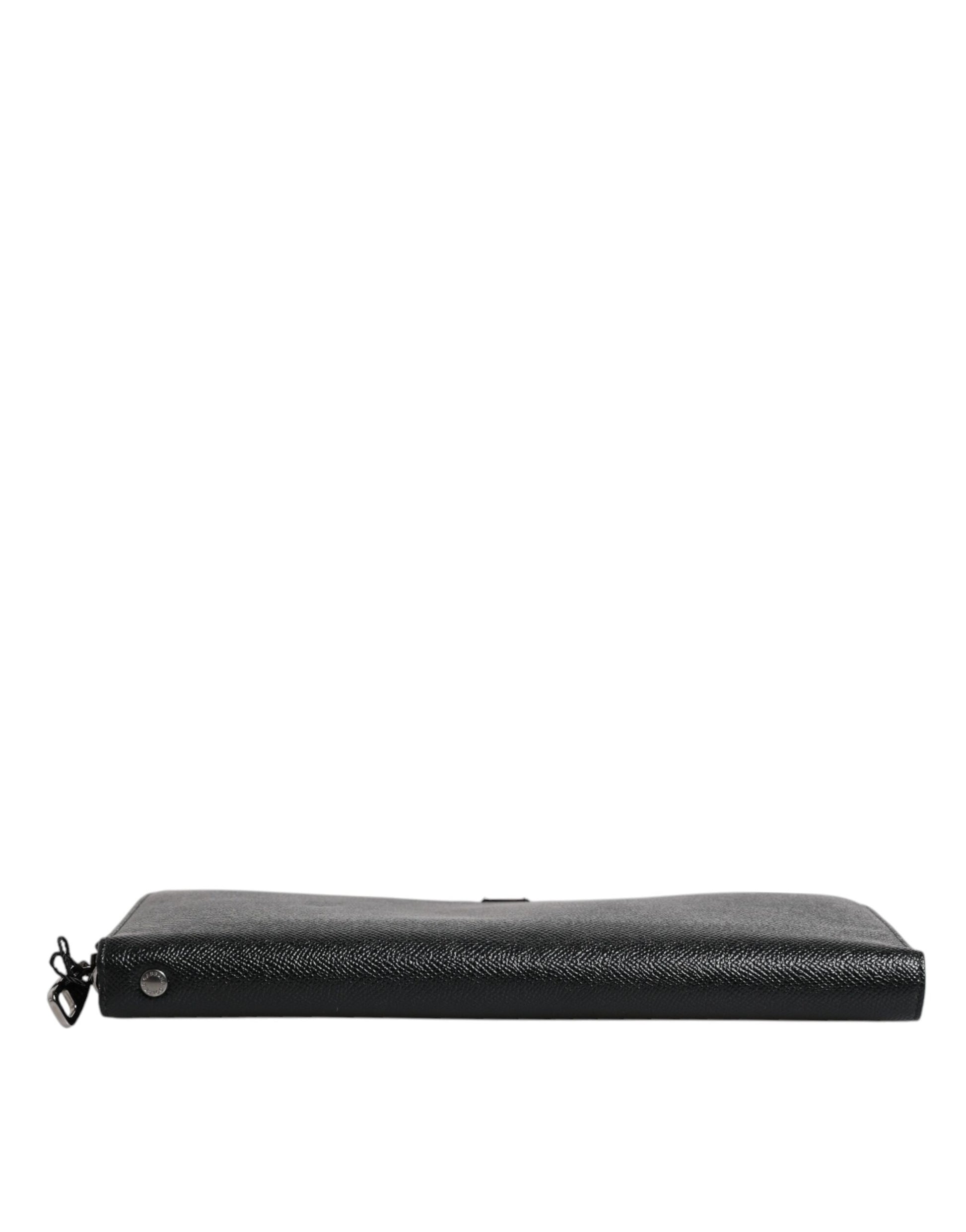 Dolce & Gabbana Black Calfskin Leather Logo Zip Around Continental Wallet Dolce & Gabbana