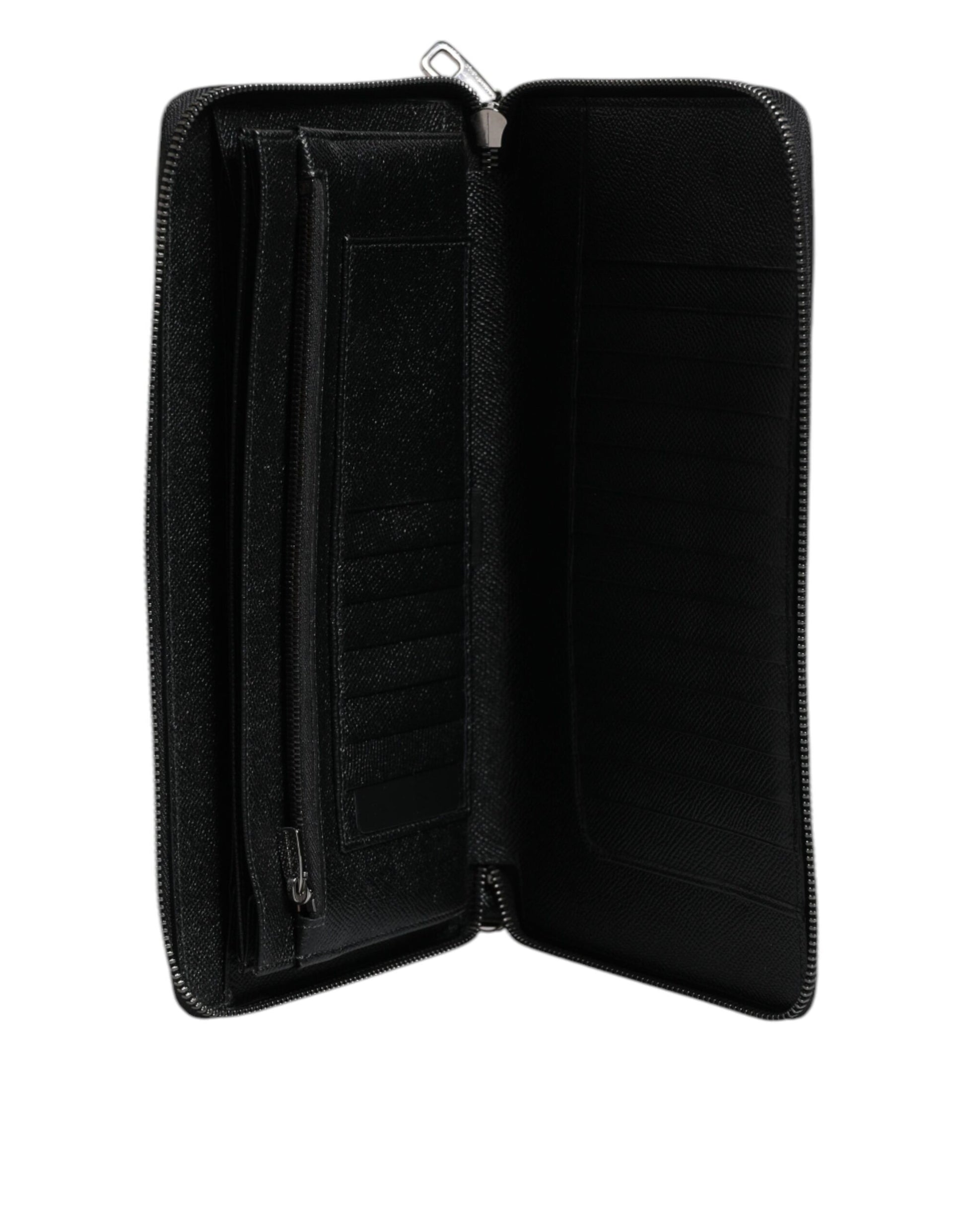 Dolce & Gabbana Black Calfskin Leather Logo Zip Around Continental Wallet Dolce & Gabbana