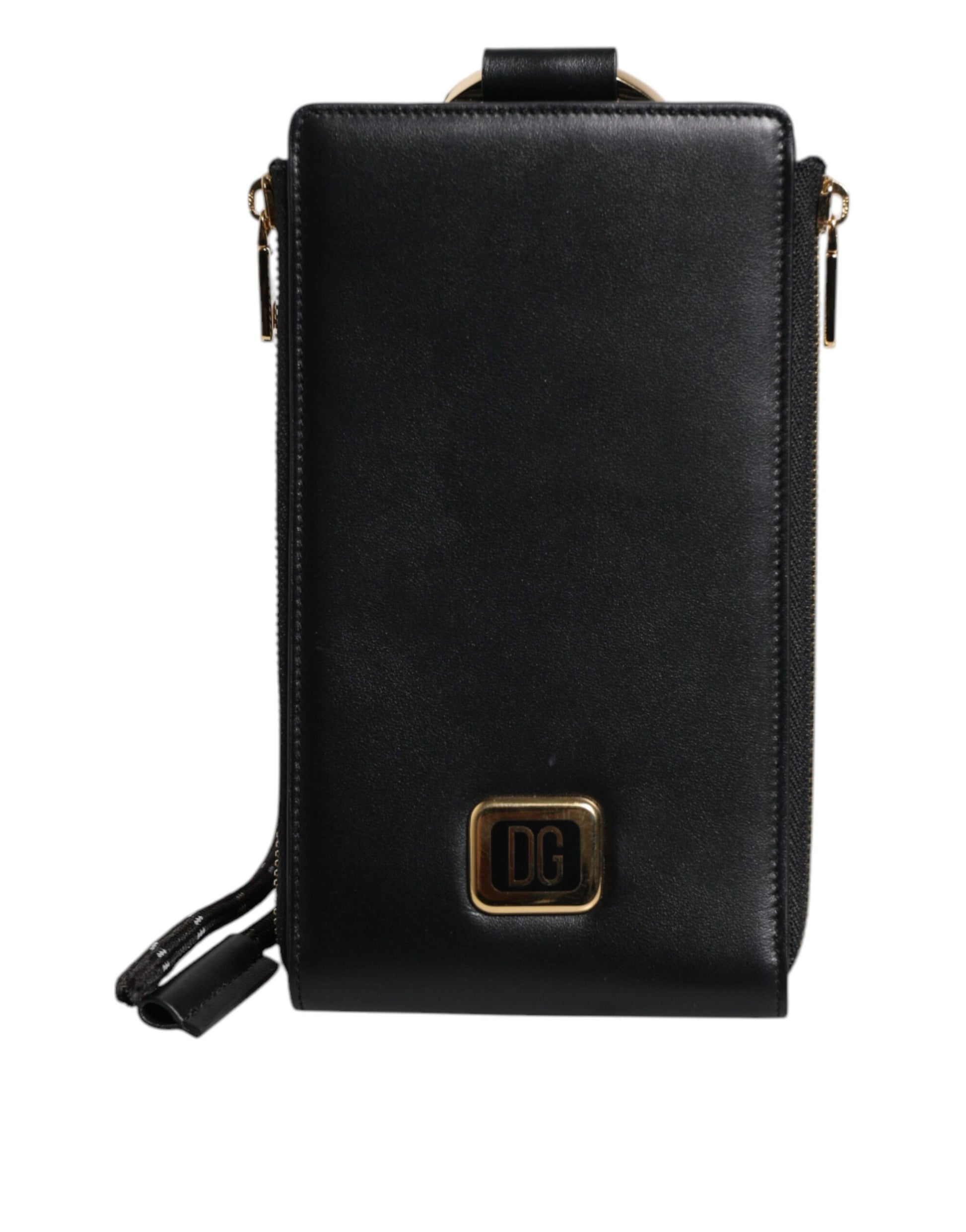 Dolce & Gabbana Black Leather Logo Plaque Neck Strap Card Coin Wallet Dolce & Gabbana