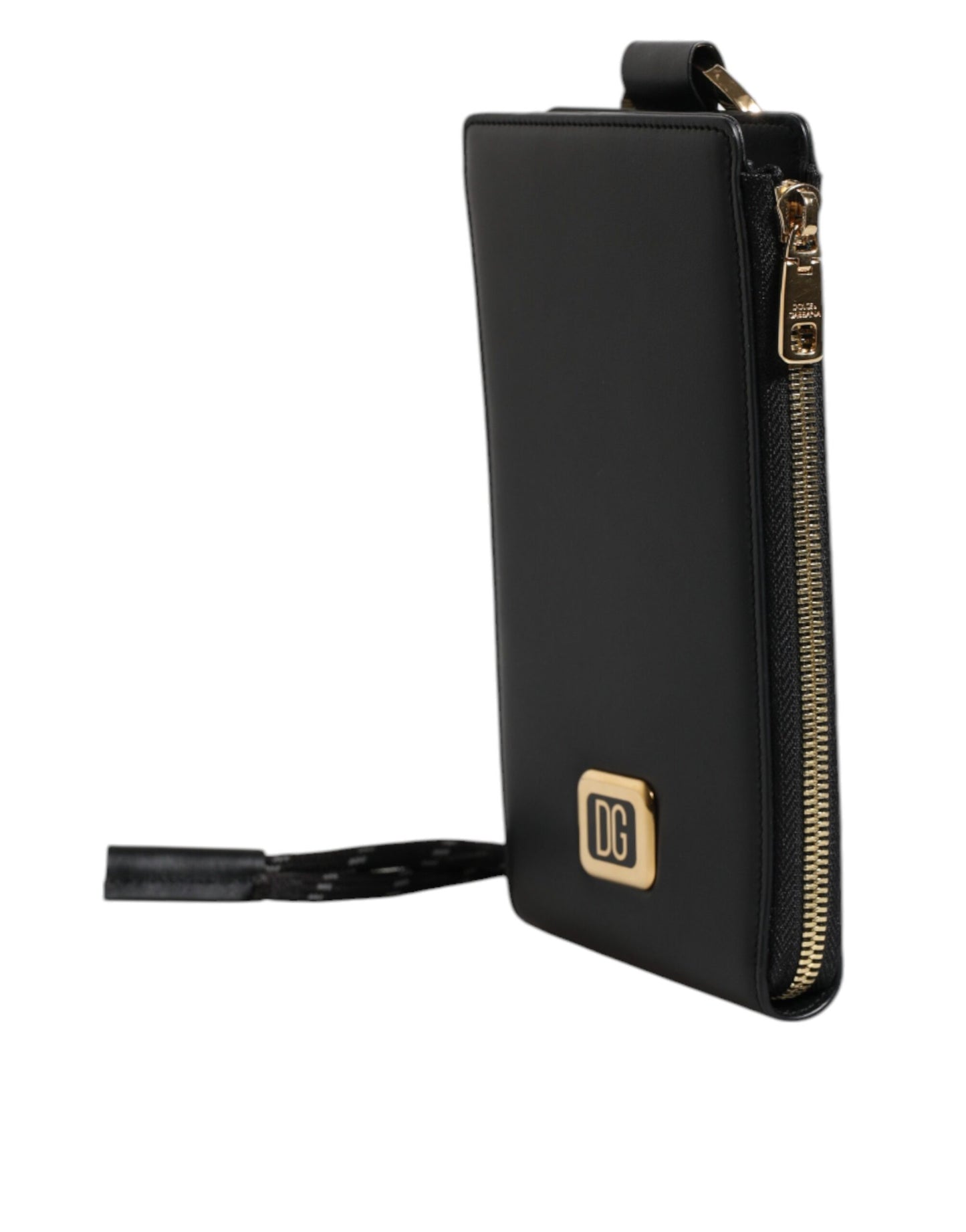 Dolce & Gabbana Black Leather Logo Plaque Neck Strap Card Coin Wallet Dolce & Gabbana