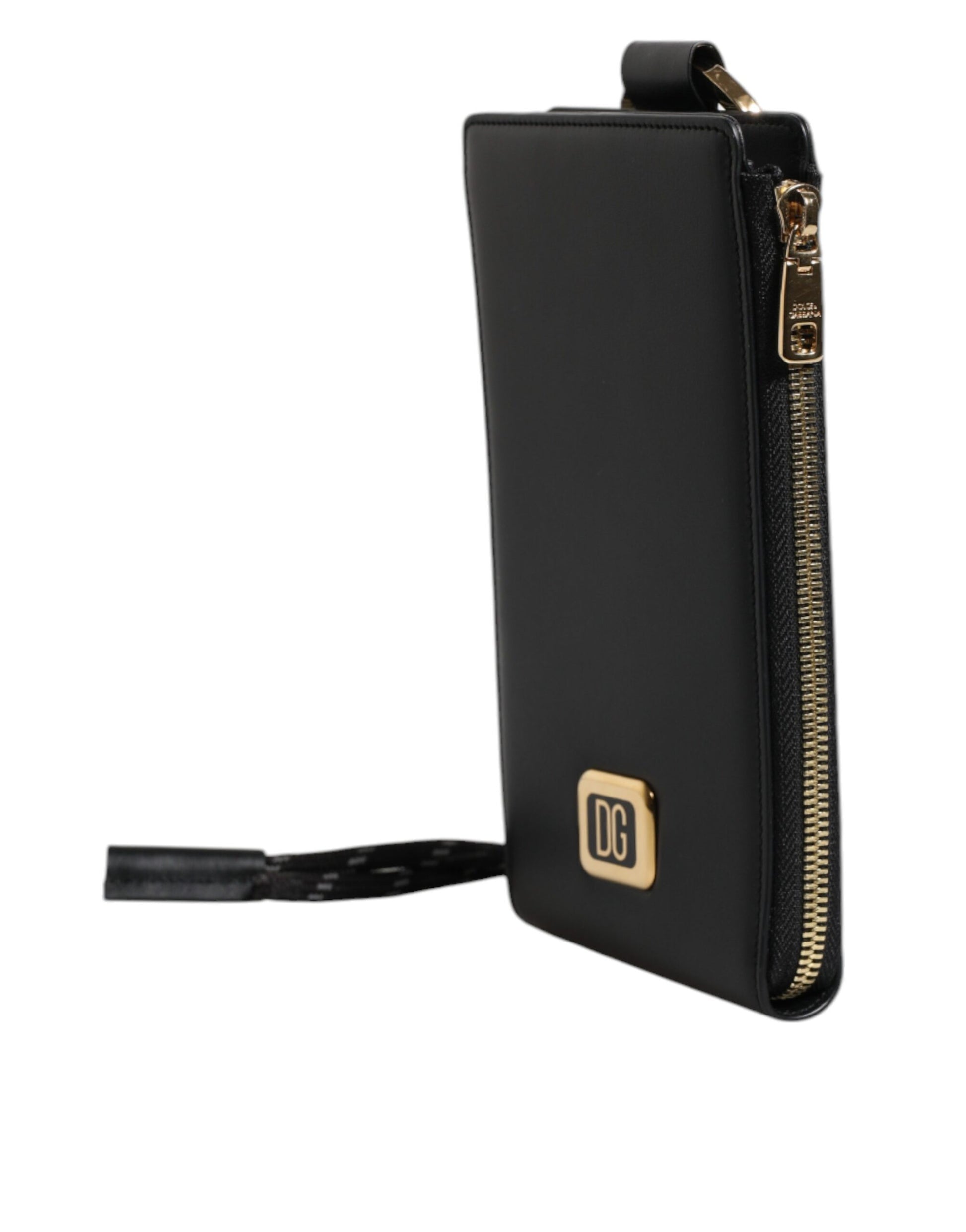 Dolce & Gabbana Black Leather Logo Plaque Neck Strap Card Coin Wallet Dolce & Gabbana