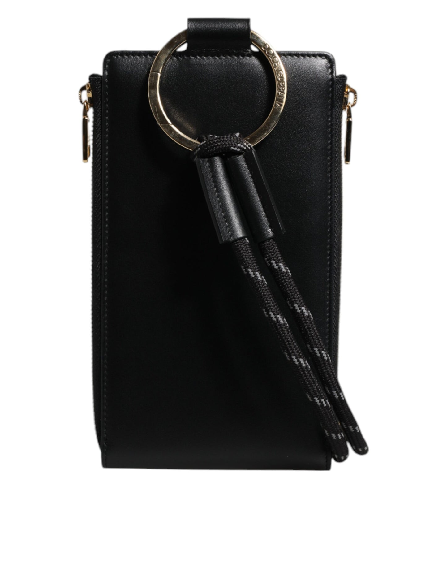 Dolce & Gabbana Black Leather Logo Plaque Neck Strap Card Coin Wallet Dolce & Gabbana