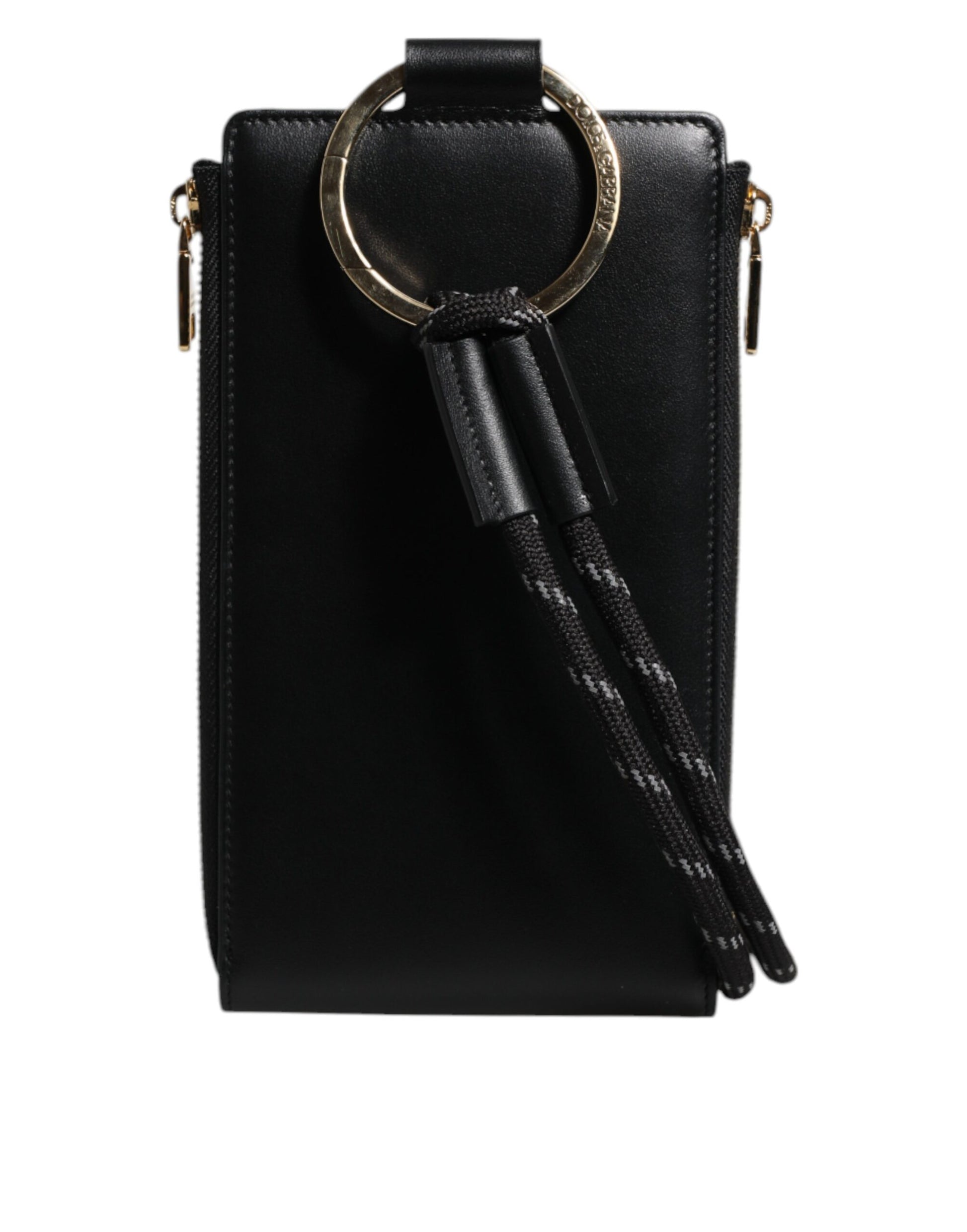 Dolce & Gabbana Black Leather Logo Plaque Neck Strap Card Coin Wallet Dolce & Gabbana