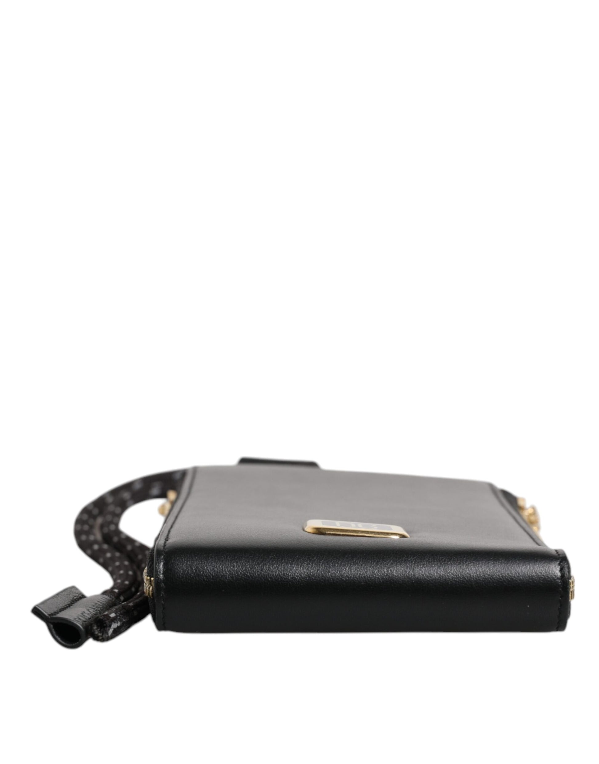 Dolce & Gabbana Black Leather Logo Plaque Neck Strap Card Coin Wallet Dolce & Gabbana