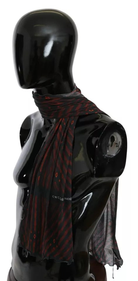 Costume National Black Red Viscose Foulard Branded Scarf Costume National