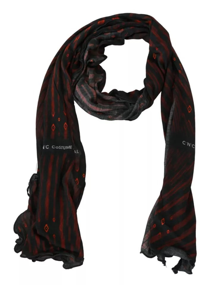 Costume National Black Red Viscose Foulard Branded Scarf Costume National