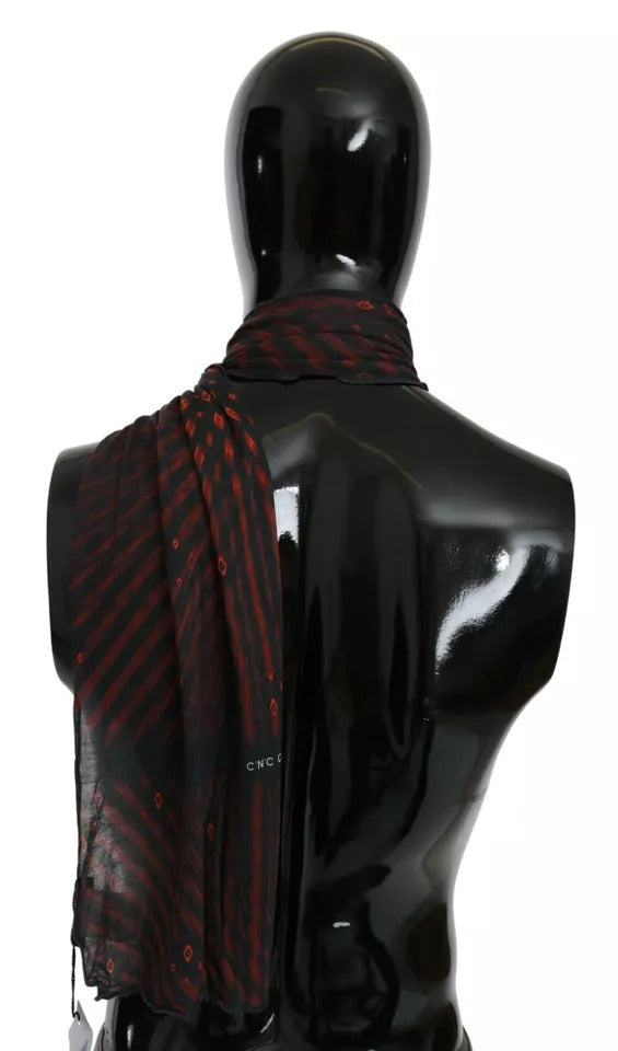 Costume National Black Red Viscose Foulard Branded Scarf Costume National