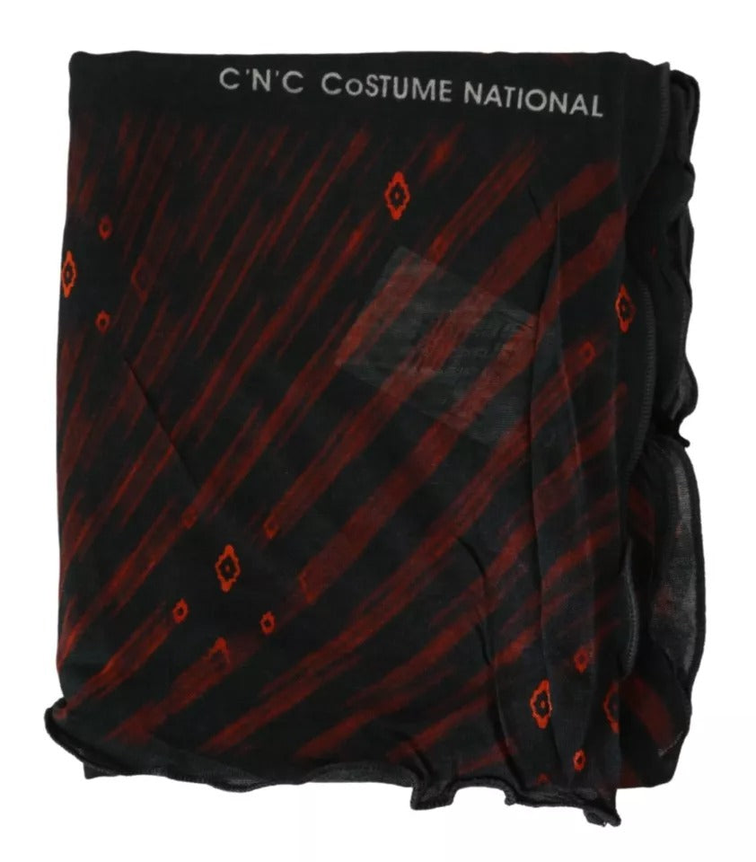 Costume National Black Red Viscose Foulard Branded Scarf Costume National