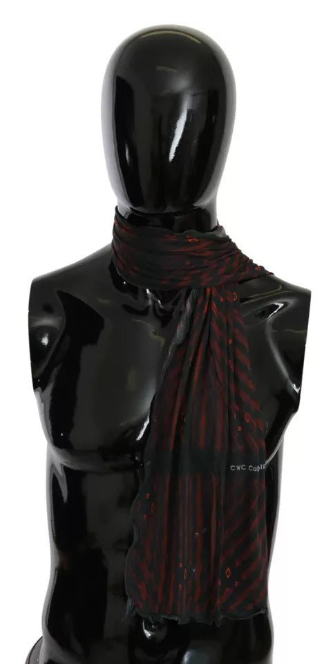 Costume National Black Red Viscose Foulard Branded Scarf Costume National