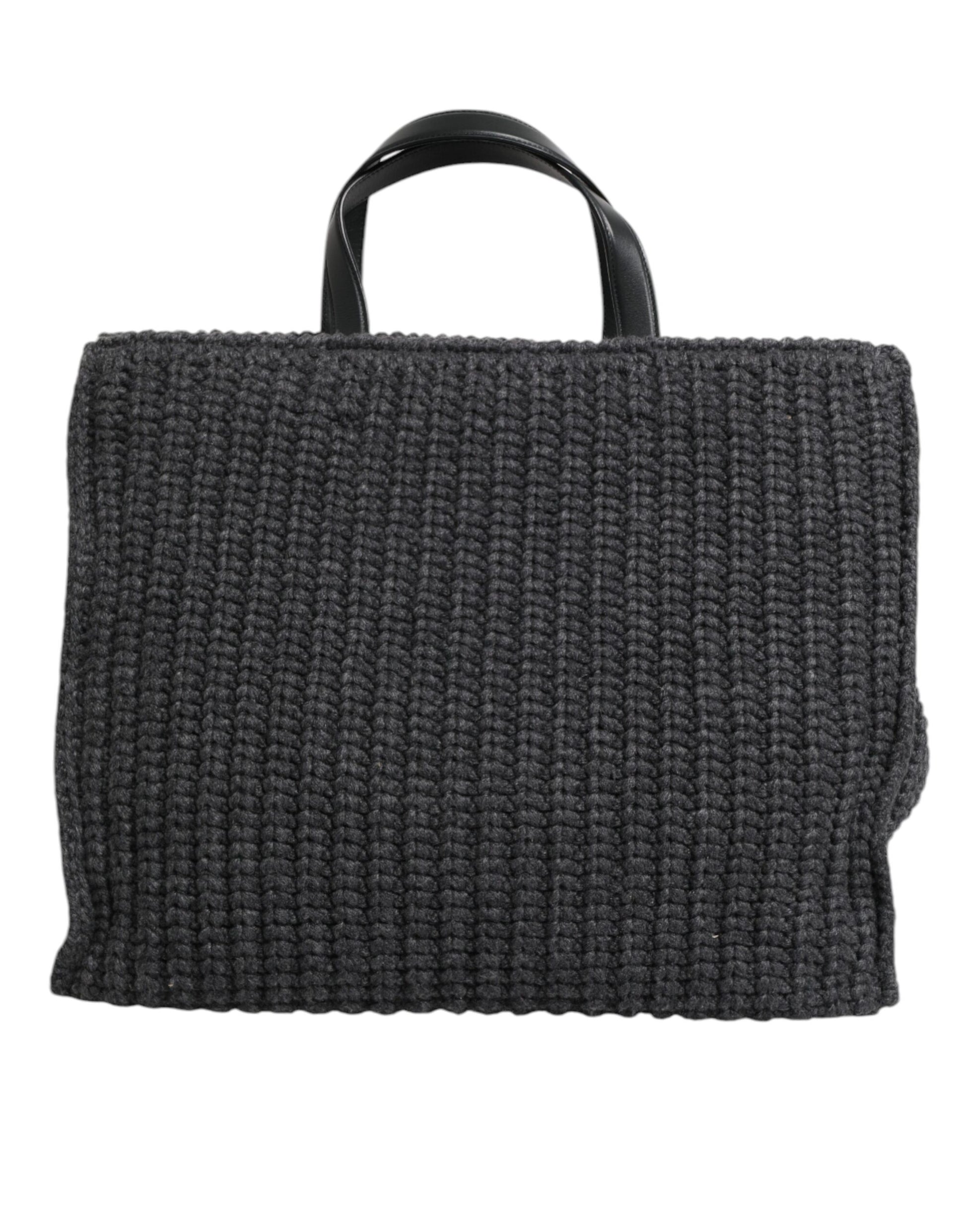 Dolce & Gabbana Black Large Knitted Crochet Shoulder Shopper DG Logo Bag Dolce & Gabbana