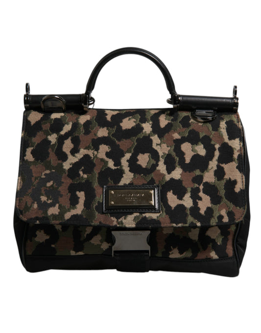 Dolce & Gabbana Brown Leopard Print Lacquard Nylon Sicily Tote Bag Dolce & Gabbana