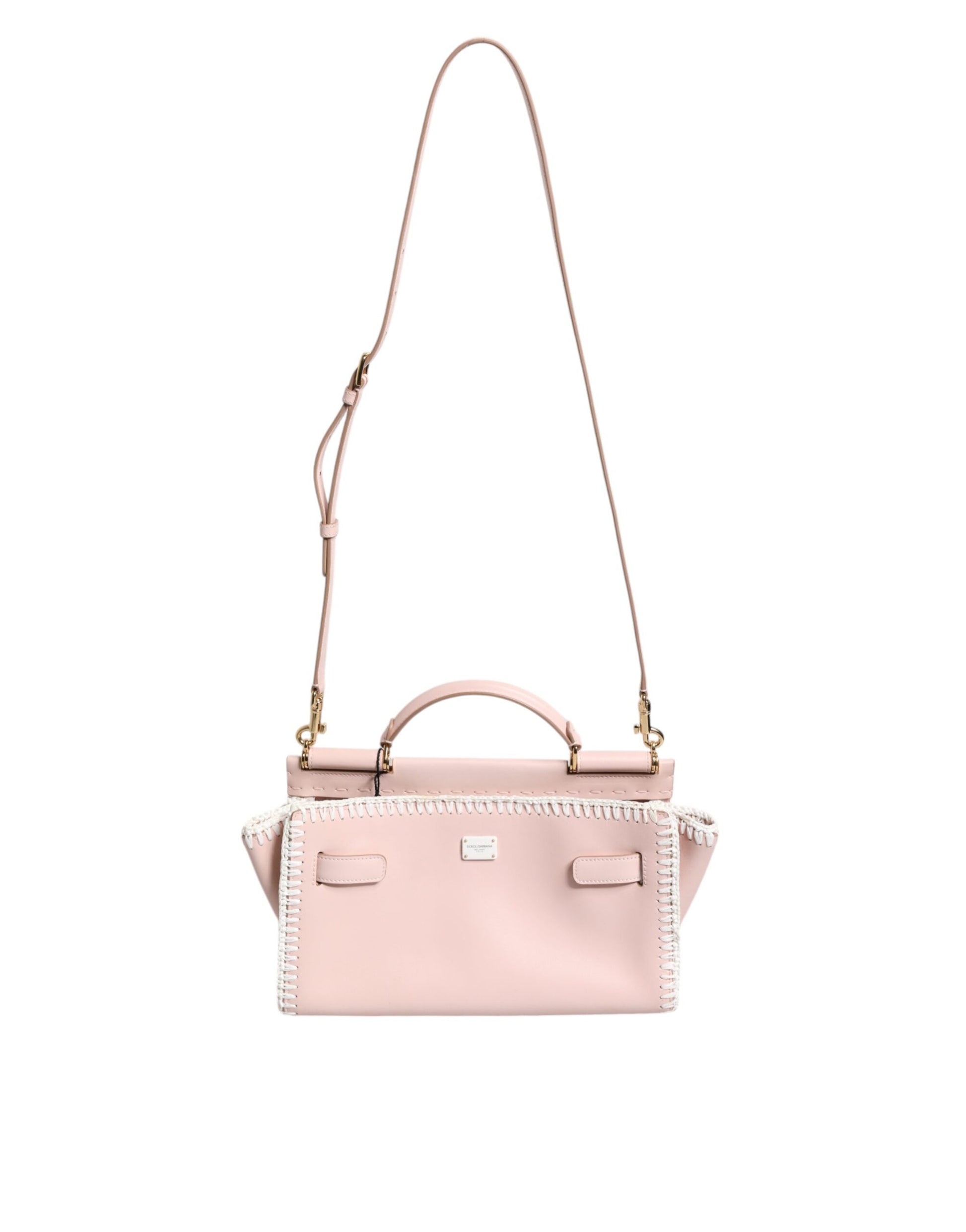 Dolce & Gabbana Light Pink Logo Plaque Soft Leather Strap Crossbody Bag Dolce & Gabbana