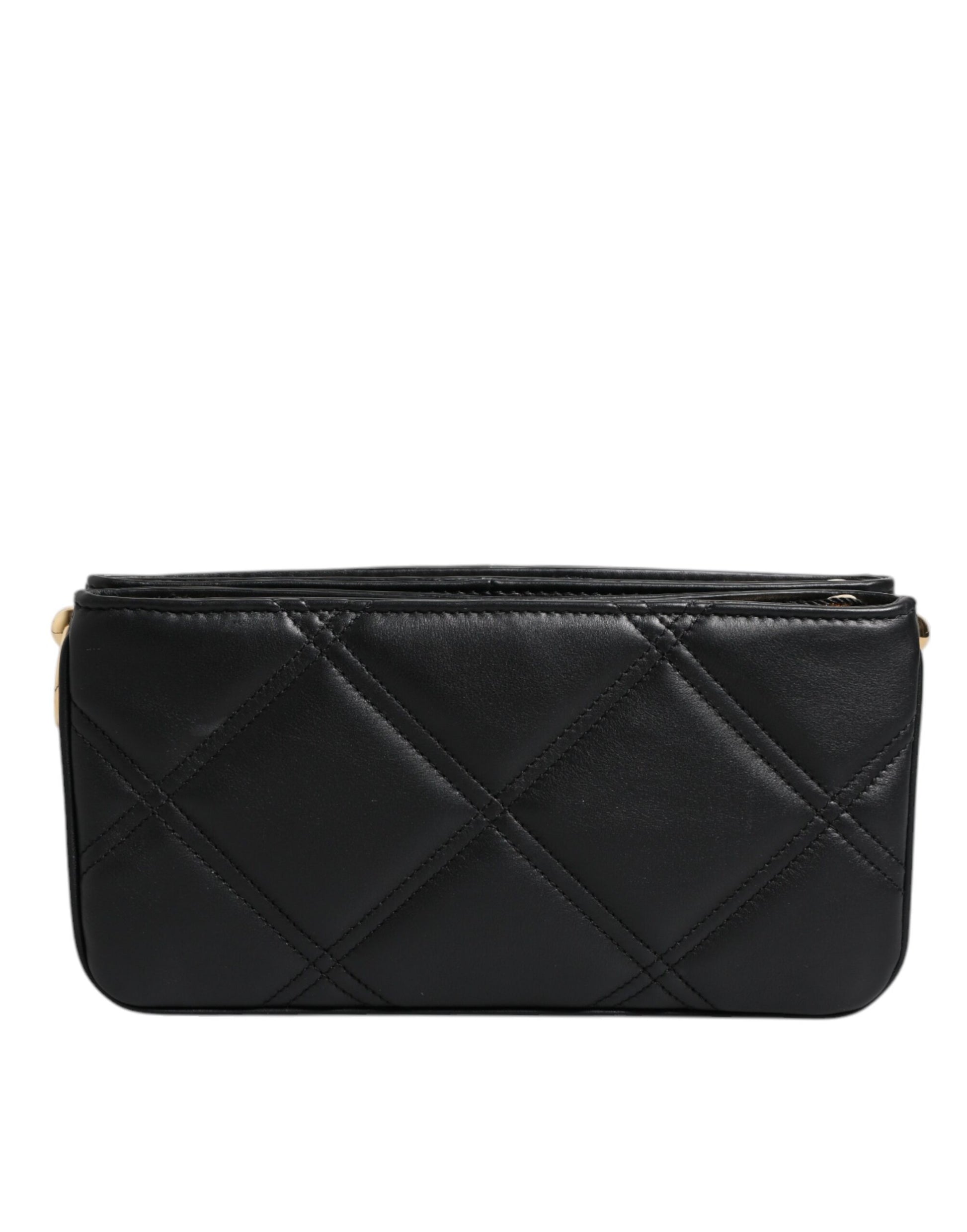 Dolce & Gabbana Black Leather Crystal Embellished Logo Shoulder Bag Dolce & Gabbana